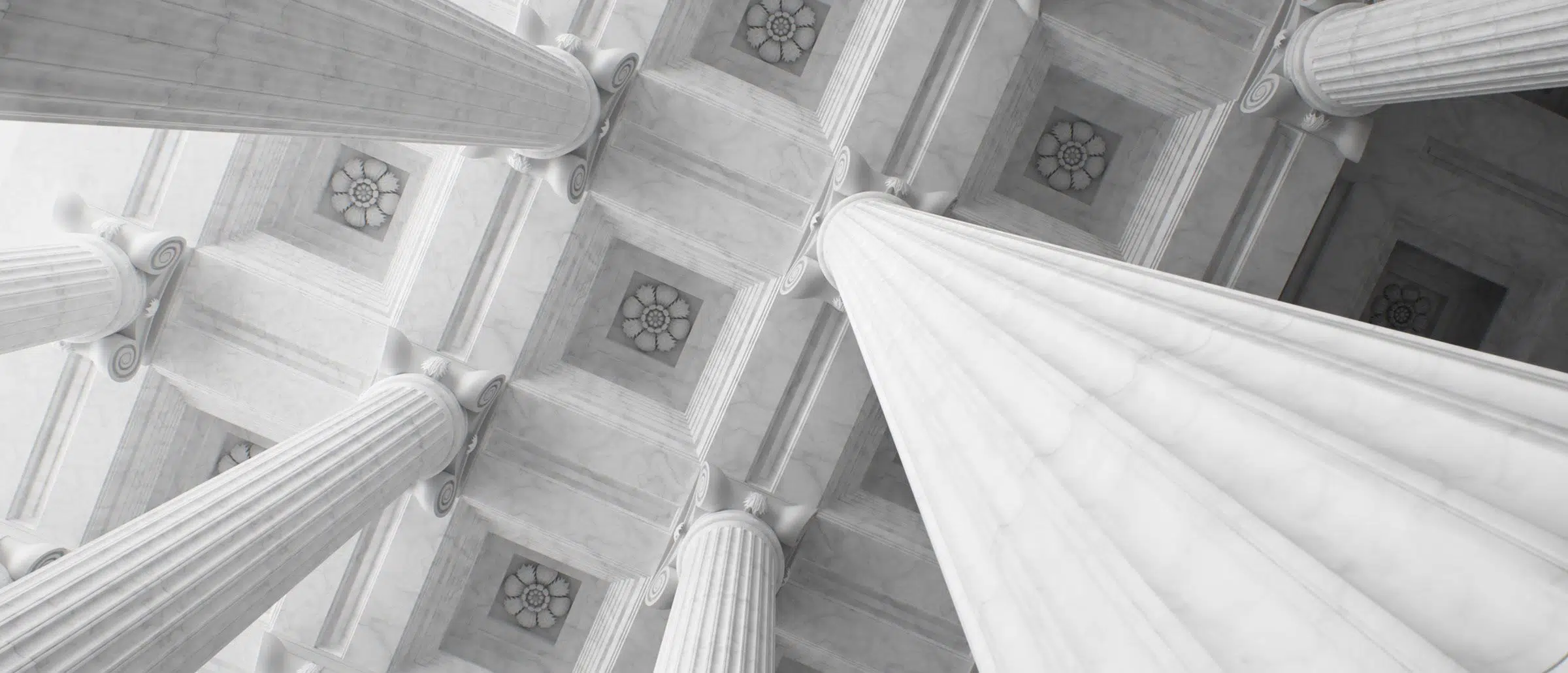 Upward white marble columns and ceiling
